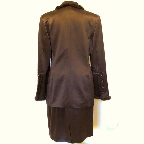 Escada Mink Trim Chocolate Brown Skirt Suit 8 - Picture 2 of 10